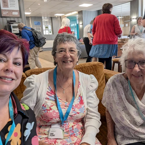 Sarah with author Sue Flint and Val Dunmore, Chair of the Society of Women Writers and Journalists (SWWJ)